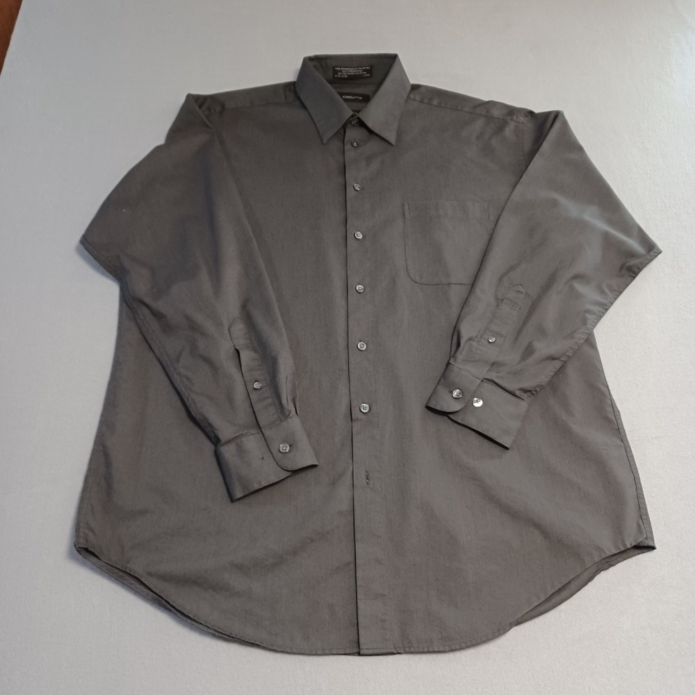 Claiborne T-Weave Mens Dress‎ Shirt Large 16.5 34/35 Charcoal Gray Button Down L